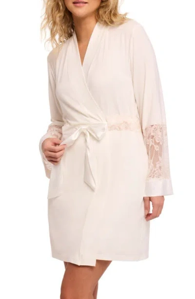 Fleur't Bridal Lace Trim Robe In Chantilly/champagne