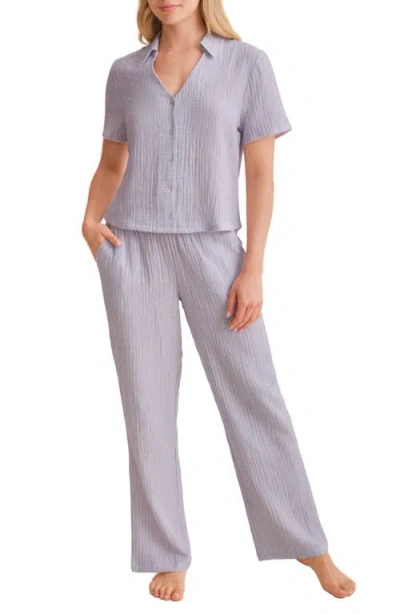 Fleur't Coastal Cotton Gauze Pajamas In Purple