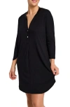 Fleur't Dolman Three Quarter Sleeve Nightshirt In Black Pointelle