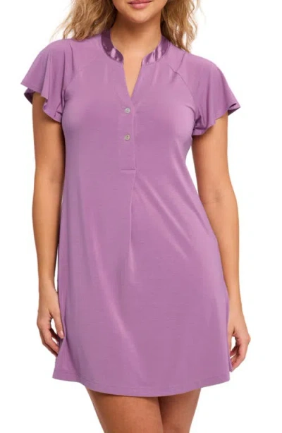 Fleur't Flutter Sleeve Sleep Shirt In Berry Glaze