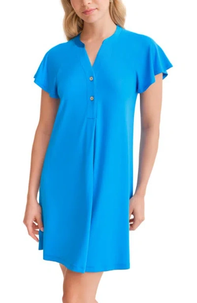 Fleur't Flutter Sleeve Sleep Shirt In Blue