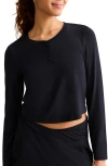 Fleur't Henley Crop Pajama Top In Blue