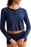 Fleur't Henley Crop Pajama Top In Blue