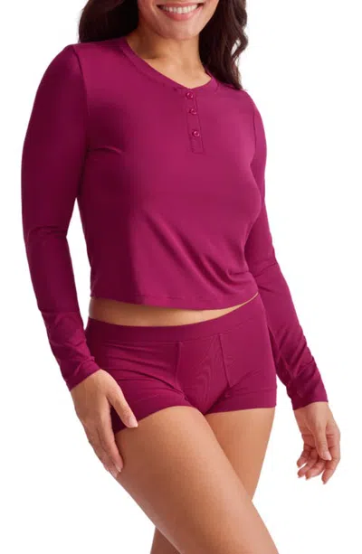 Fleur't Henley Crop Pajama Top In Purple