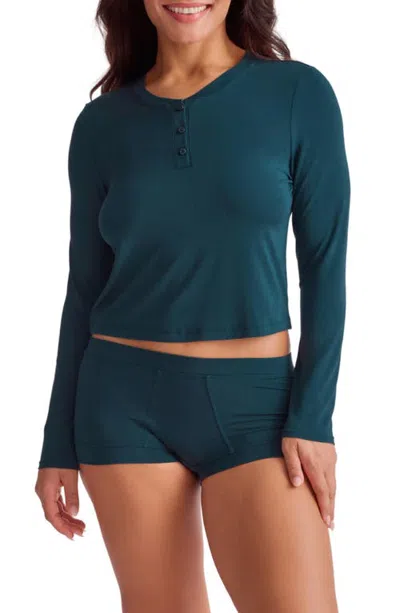 Fleur't Henley Crop Pajama Top In Blue