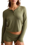 Fleur't Henley Crop Pajama Top In Gray