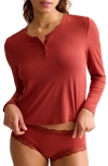 Fleur't Henley Crop Pajama Top In Red