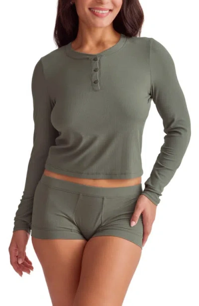Fleur't Henley Crop Pajama Top In Gray