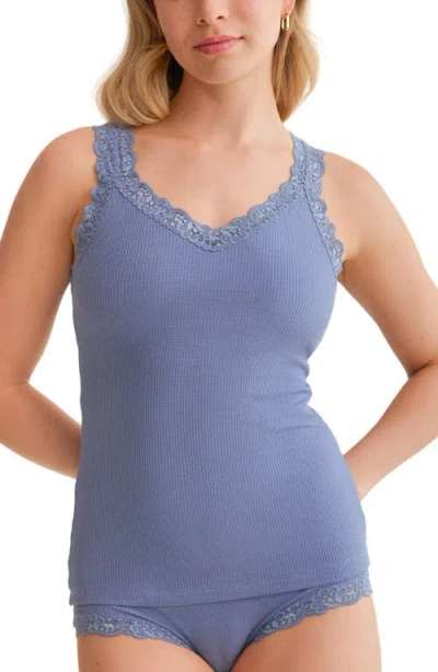 Fleur't Iconic Lace Trim Camisole With Shelf Bra In Blue