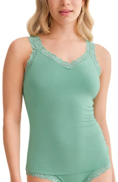 Fleur't Iconic Lace Trim Camisole With Shelf Bra In Green