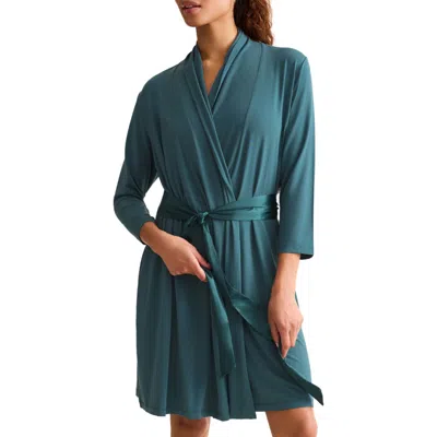 Fleur't Iconic Short Knit Robe With Satin Tie In Multi