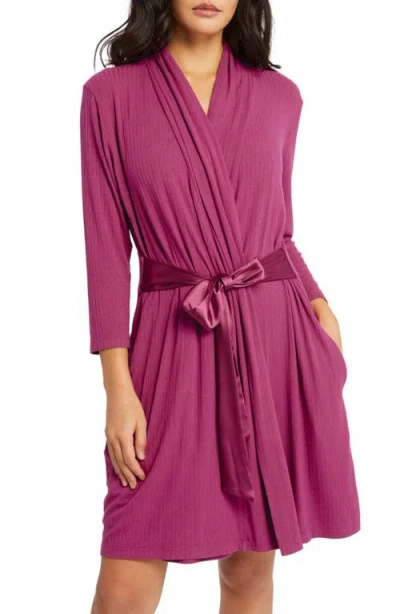 Fleur't Iconic Short Robe In Cranberry Pointelle