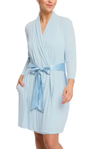 Fleur't Iconic Short Robe In Lagoon Pointelle