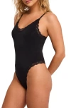 Fleur't Lace Trim Bodysuit In Black