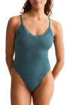 Fleur't Lace Trim Bodysuit In Green