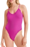 Fleur't Lace Trim Bodysuit In Pink