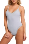 Fleur't Lace Trim Bodysuit In Silver Lake Rib