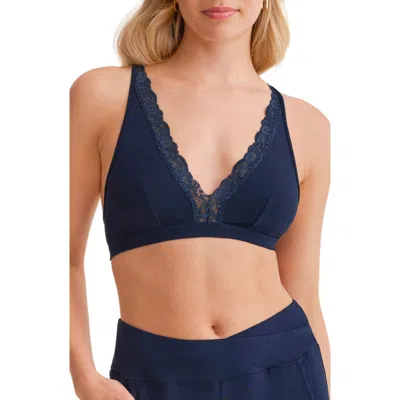 Fleur't Lace Trim Bralette In Blue