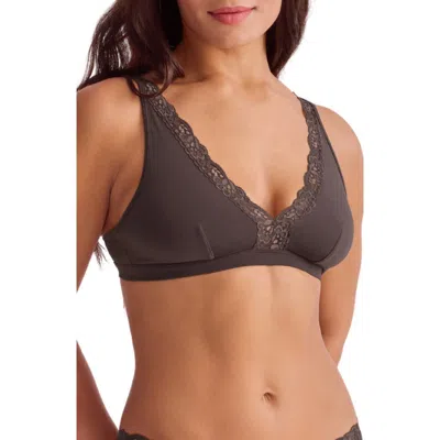 Fleur't Lace Trim Bralette In Gray