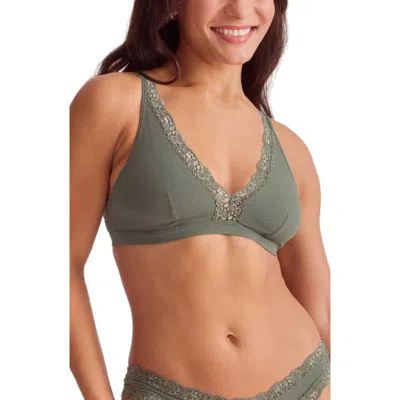 Fleur't Lace Trim Bralette In Green