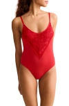 Fleur't Parisian Nights Lace Trim Bodysuit In Red