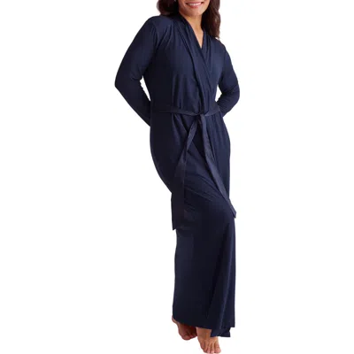 Fleur't Satin Tie Stretch Knit Robe In Ink