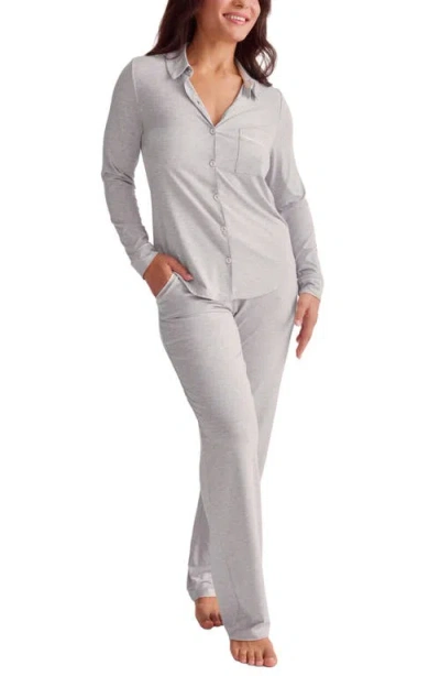 Fleur't Satin Trim Jersey Pajamas In Gray