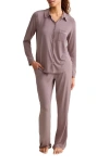 Fleur't Satin Trim Jersey Pajamas In Pink