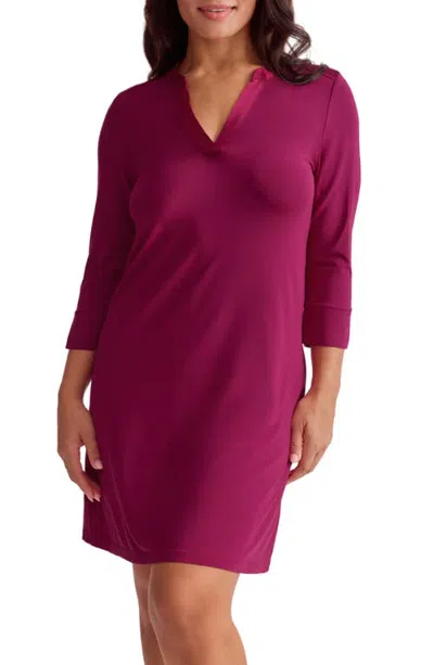 Fleur't Satin Trim Three-quarter Sleeve Nightshirt In Burgundy