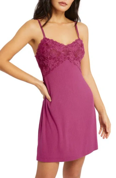 Fleur't Whisper Pointelle Lace Trim Chemise In Cranberry Pointelle