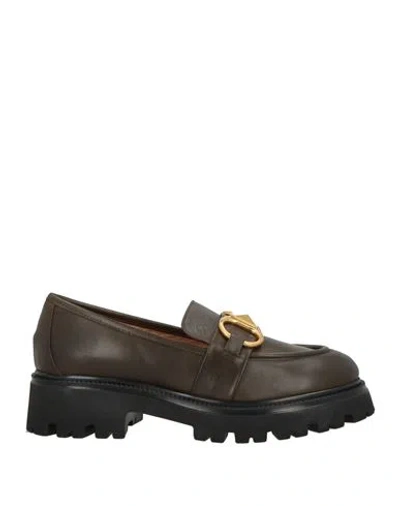 Fleury Woman Loafers Dark Green Size 7 Leather In Brown