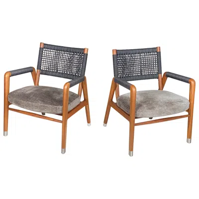 Pre-owned Flexform Ortigia Armchairs In Hand-woven Black Leather Cord Over Solid Walnut