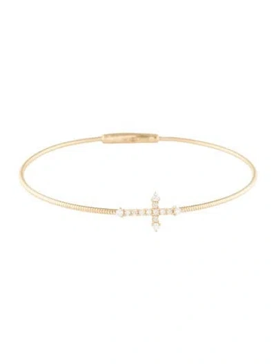 Pre-owned Flexie 14k Diamond Cross Flexible Bangle Bracelet, 7" In Multi