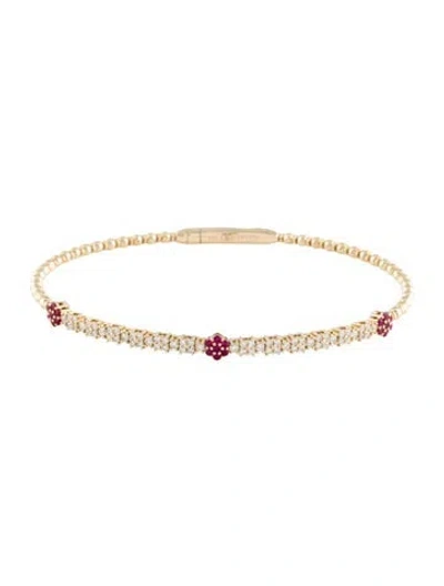 Pre-owned Flexie 14k Ruby & Diamond Bangle, 6.75" In Multi