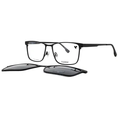 Flexon Demo With Dark Grey Clip-on Rectangular Men's Eyeglasses Flx1001mag-set 001 57 In Black