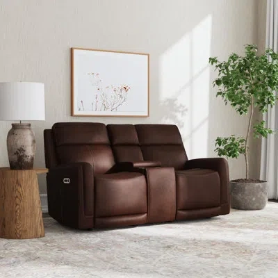 Flexsteel Anders Power Gliding Loveseat With Console And Power Headrests & Lumbar In Brown