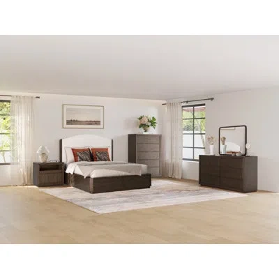Flexsteel Athens Upholstered Storage Bed 4pc Set In Brown