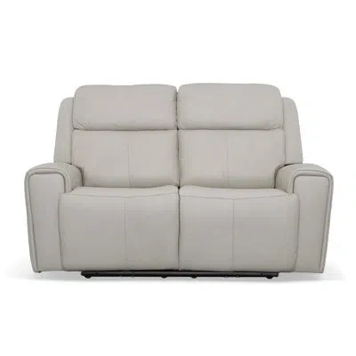 Flexsteel Barnett Power Reclining Loveseat With Power Headrests And Lumbar In Gray