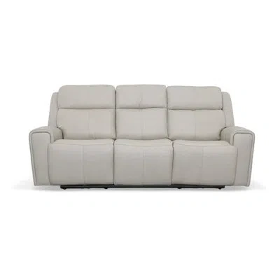 Flexsteel Barnett Power Reclining Sofa With Power Headrests & Lumbar In Gray