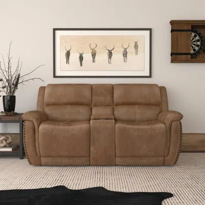Flexsteel Bryce Power Reclining Loveseat With Console And Power Headrest In Tan