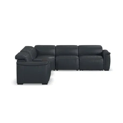 Flexsteel Caldwell 5 Seat Sectional With Console In Blue Geniune Leather