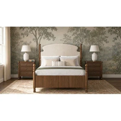 Flexsteel Camellia Upholstered Bed And Two Nightstands In Brown