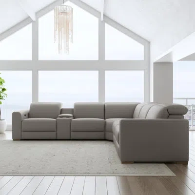 Flexsteel Celeste 5-seat Power Reclining Sectional With Adjustable Headrests In Gray Leather