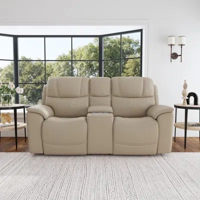 Flexsteel Cooper Power Reclining Loveseat With Console & Power Headrests & Lumbar In Cream