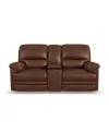 Flexsteel David 78" Pecan Leather Power Reclining Loveseat With Console