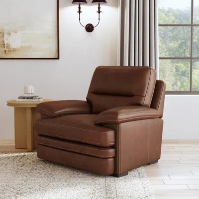 Flexsteel Donovan Leather Upholstered Club Chair In Brown