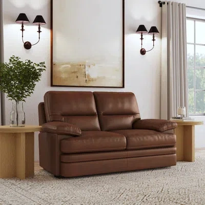 Flexsteel Donovan Leather Upholstered Loveseat In Brown