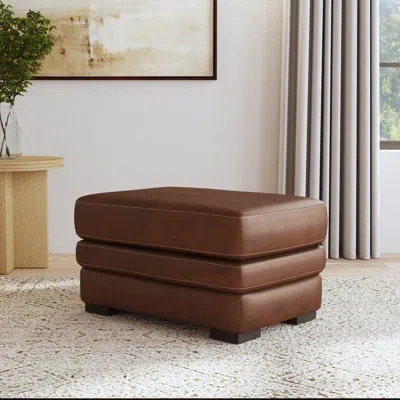 Flexsteel Donovan Leather Upholstered Ottoman In Brown