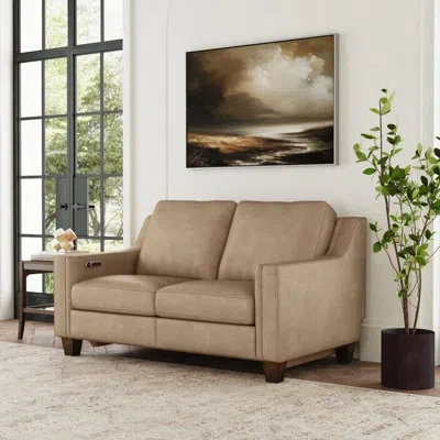 Flexsteel Finnegan Power Reclining Semi-aniline Leather Loveseat In Cream