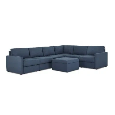 Flexsteel Flex 6 - Piece Upholstered Modular Sectional With Storage Ottoman In Blue Polyester Blend